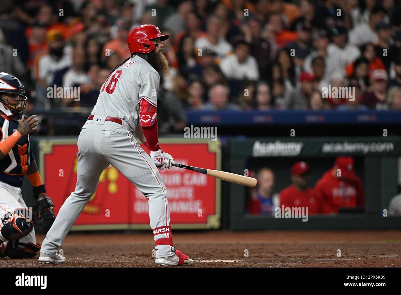 Philadelphia Phillies outfielder BRANDON MARSH during the MLB game between the Philadelphia Phillies and the Houston Astros on Friday, April 28, 2023, Stock Photo