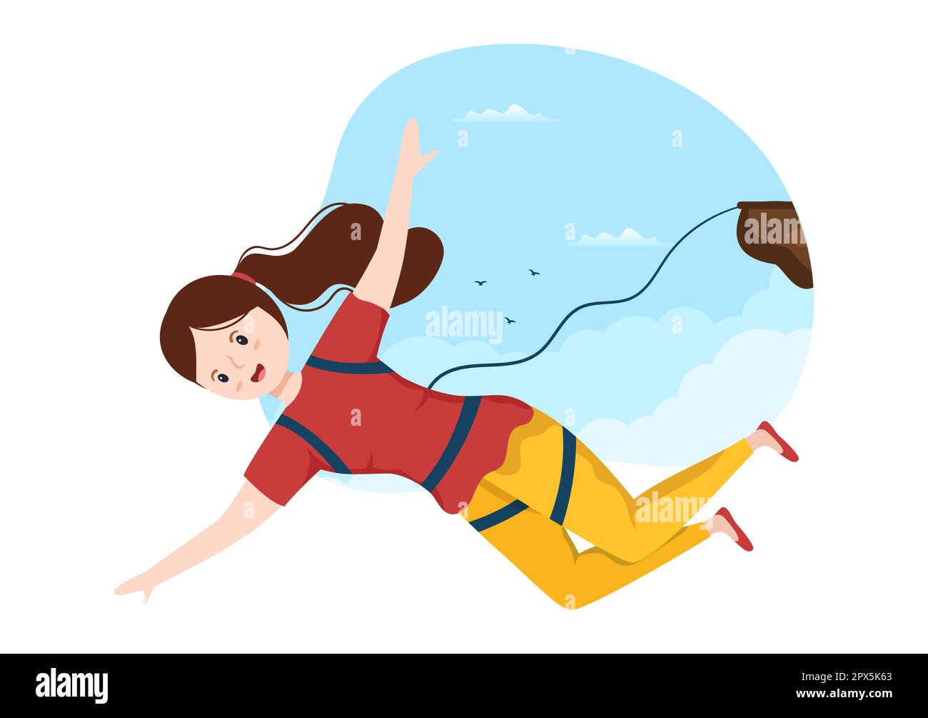 Bungee Jumping Illustration with a Person Wearing an Elastic Rope