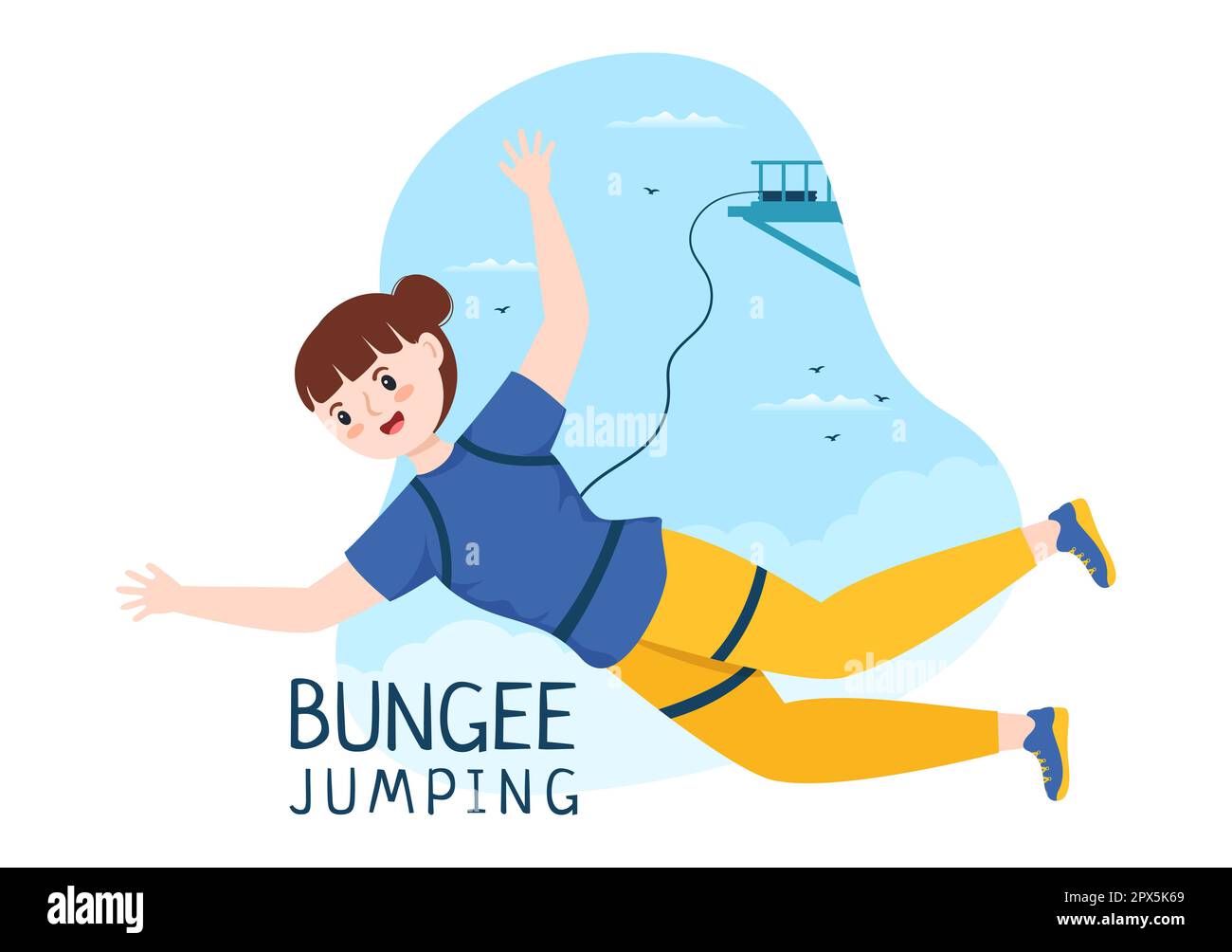 Bungee Jumping Illustration with a Person Wearing an Elastic Rope Falling Jumping From a Height ...