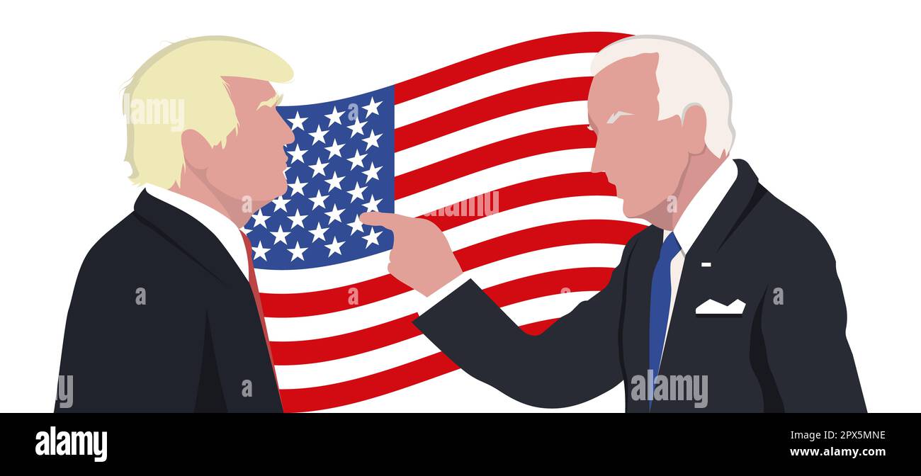 Illustration of Joe Biden in front of Donald Trump. US presidential election illustration Stock Photo