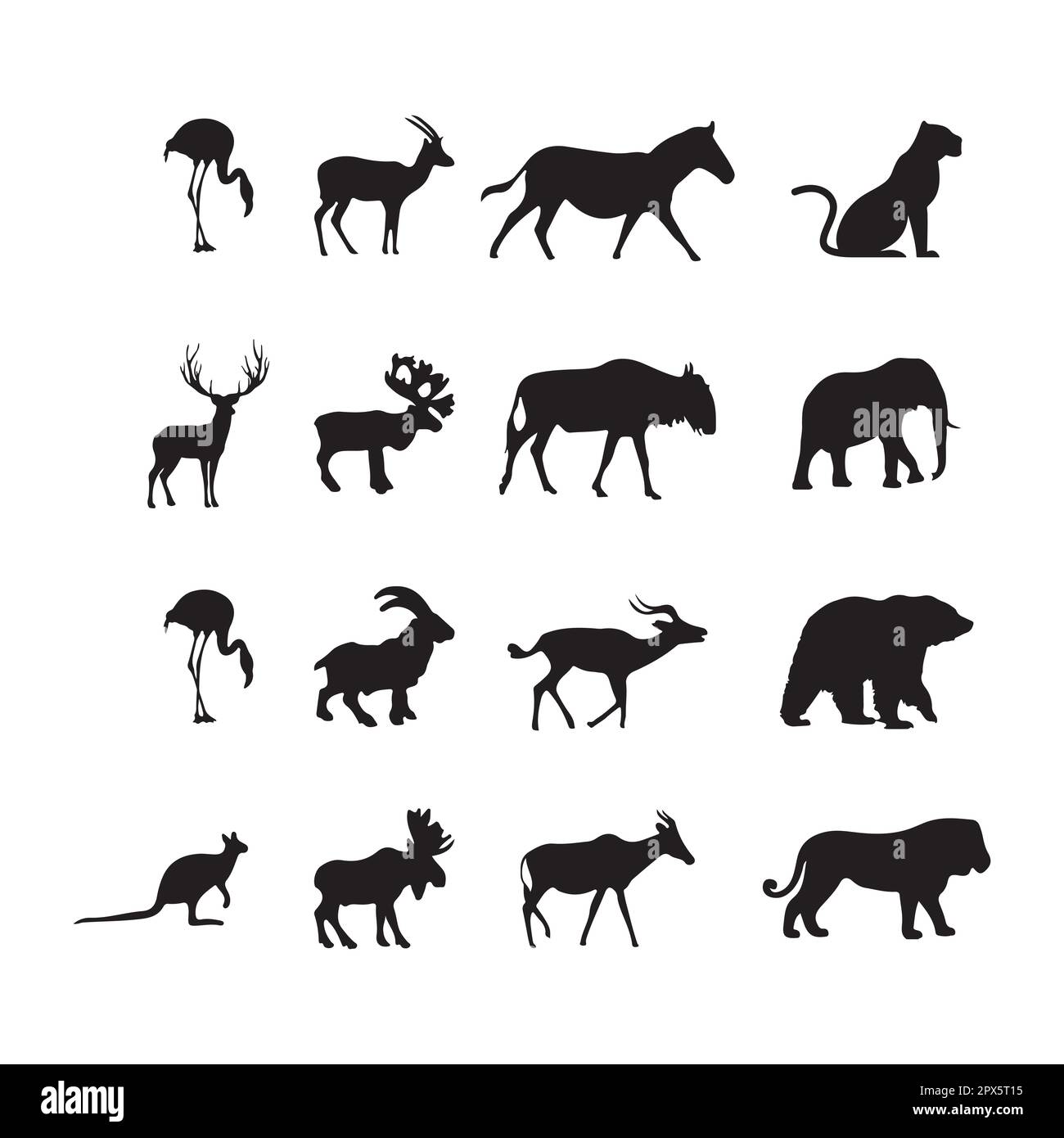 set of animals silhouettes Vector set of silhouettes of wild forest animals Stock Vector