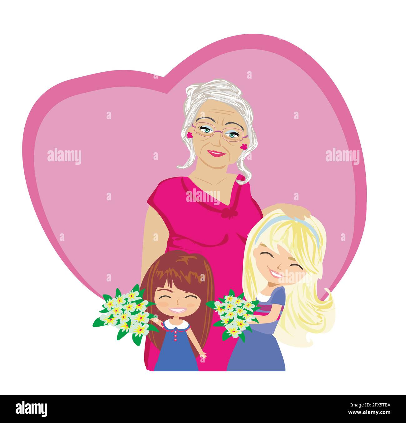 Happy Grandmas Day happy grandmother hugs her granddaughters Stock