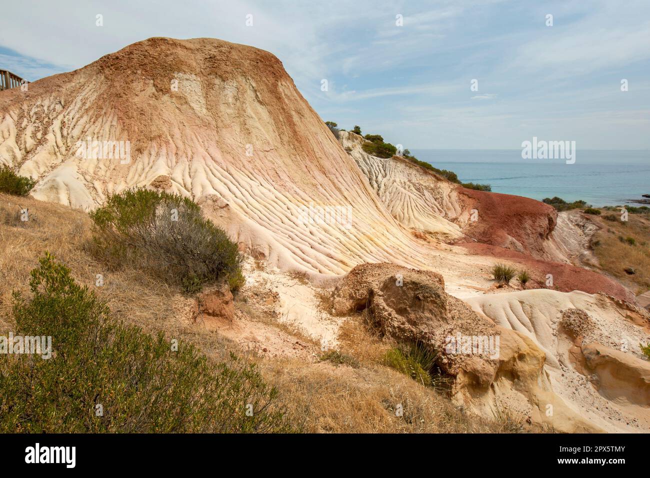 The Sugarloaf at the Hallett Cove Conservation Park in Adelaide, South Australia, Australia. The Sugarloaf is a cone-shaped hill made of sediments. Stock Photo