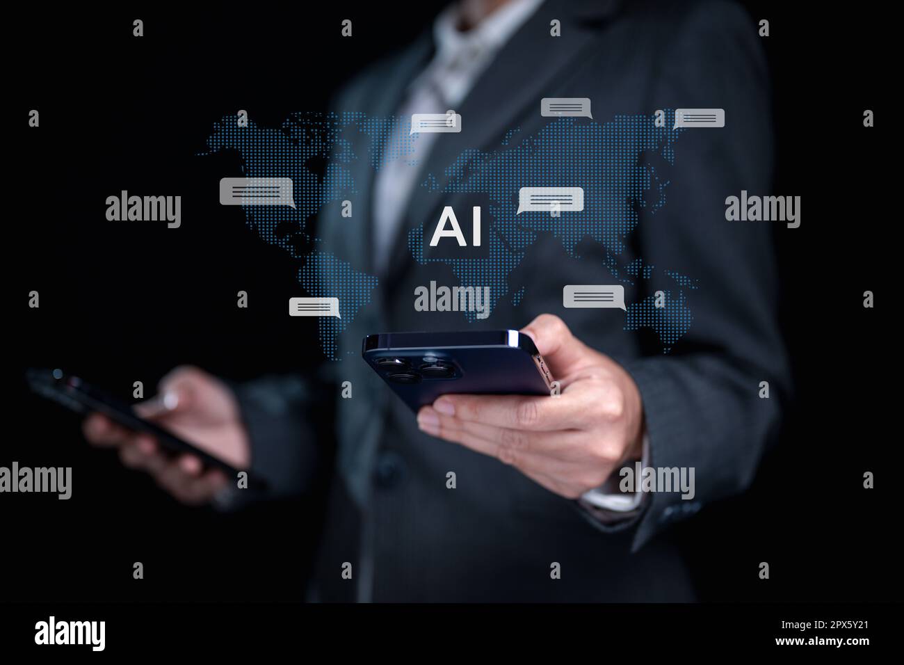 Human life with Artificial Intelligence, Data in computer technology Stock Photo