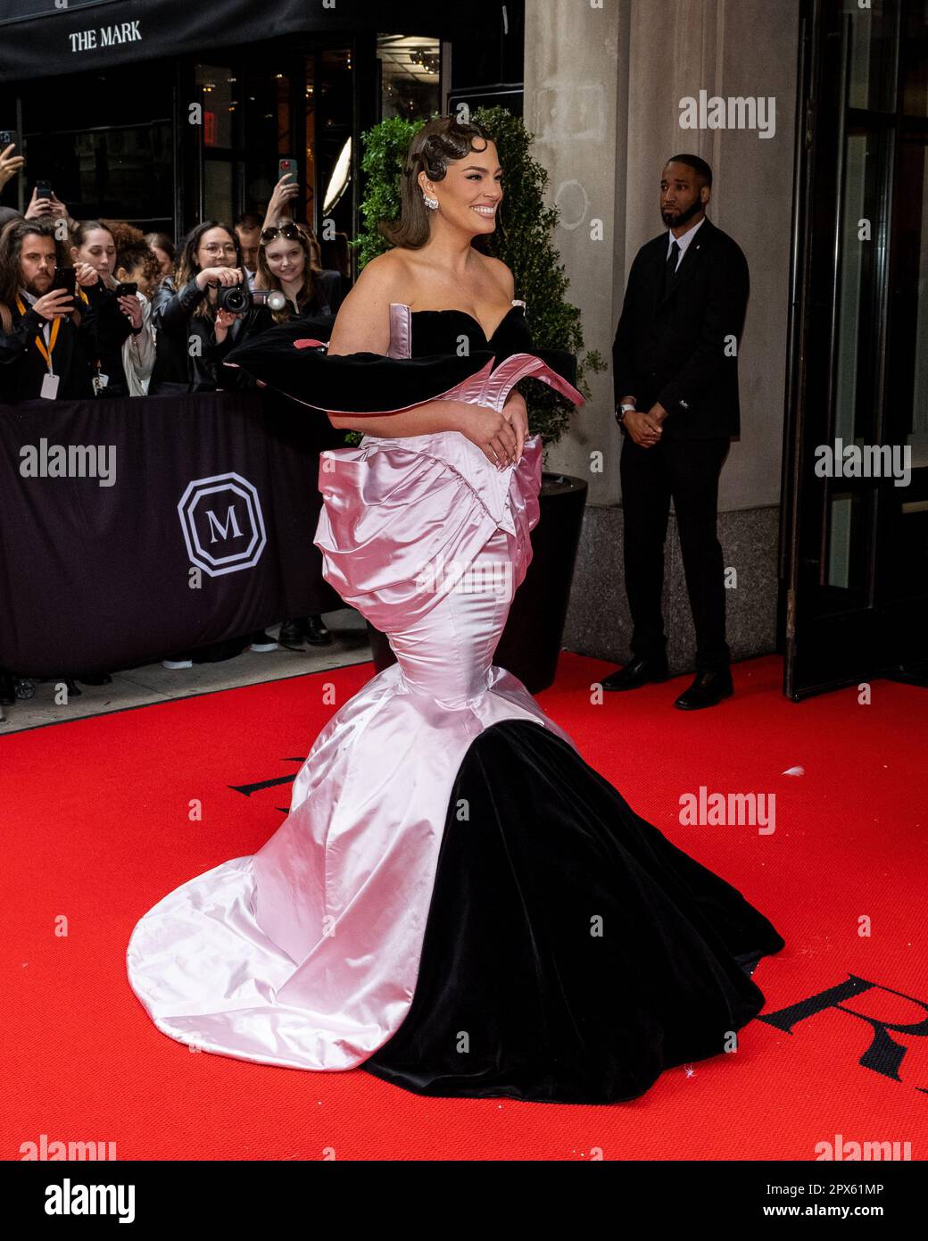 New York, USA. 01st May, 2023. Ashley Graham departs The Mark Hotel for