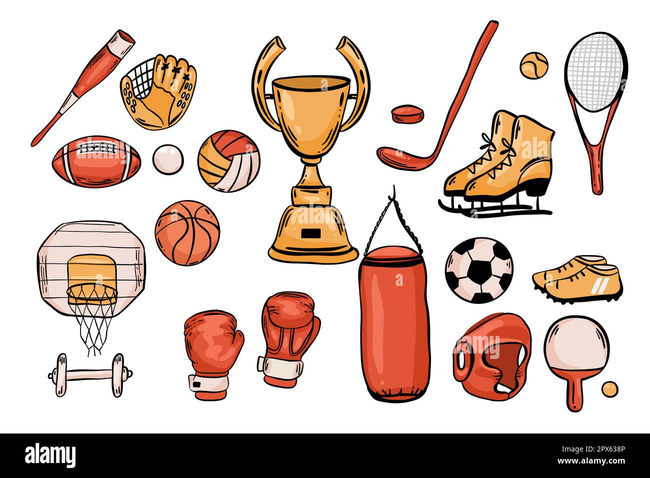 Sport equipment. Vector icons set of sport inventory with balls for