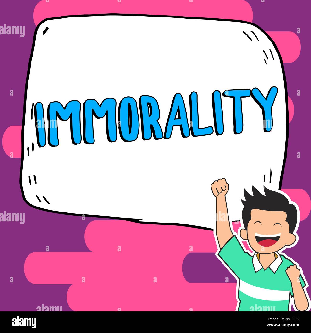 Hand writing sign Immorality, Word for the state or quality of being immoral, wickedness Stock Photo