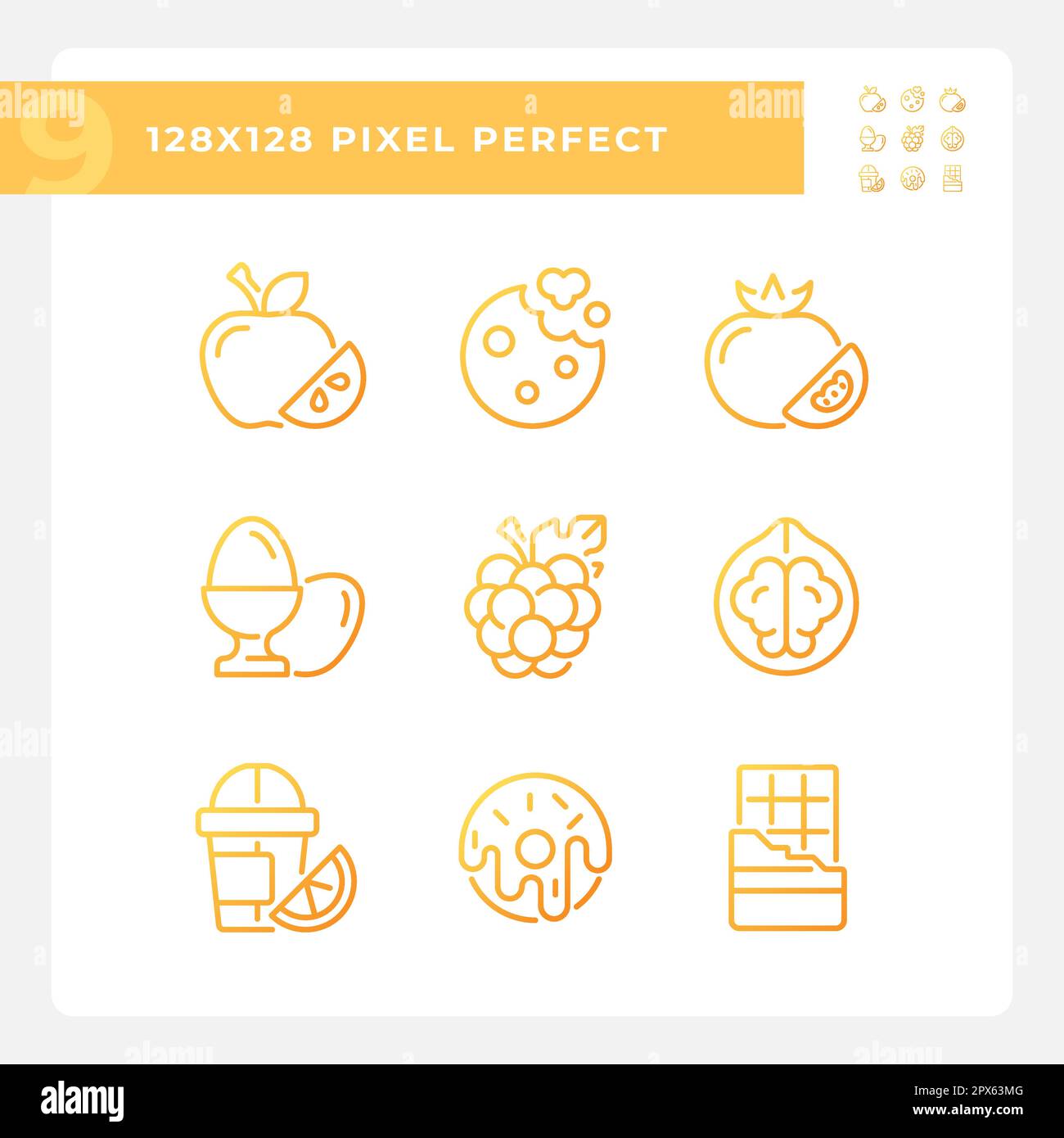 Food shopping pixel perfect gradient linear vector icons set Stock Vector