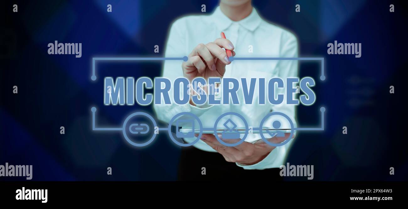 Text showing inspiration Microservices, Word Written on Software development technique Building single function module Stock Photo