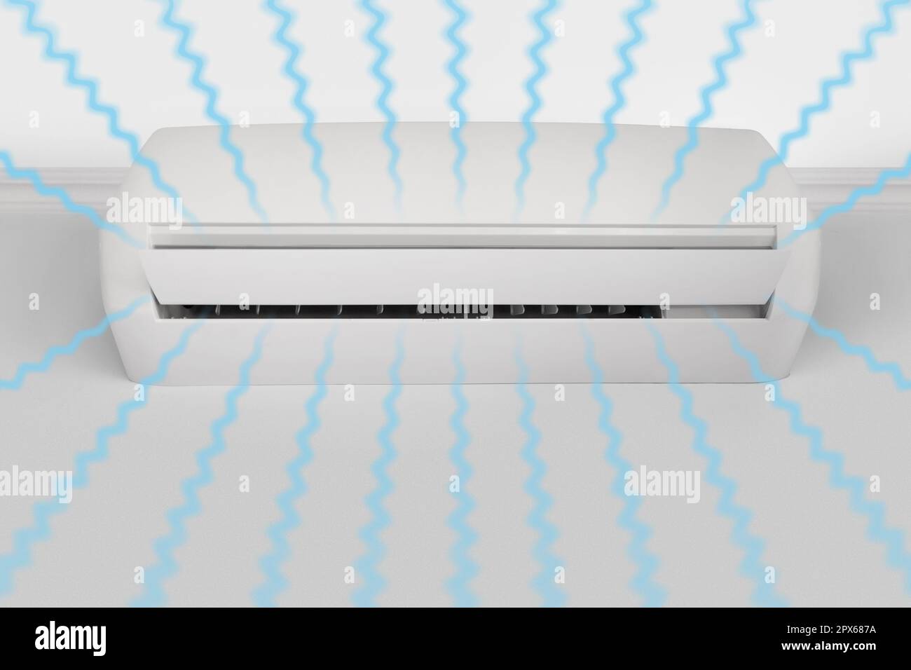 Fresh cool airflow from a white wall mounted air conditioner Stock