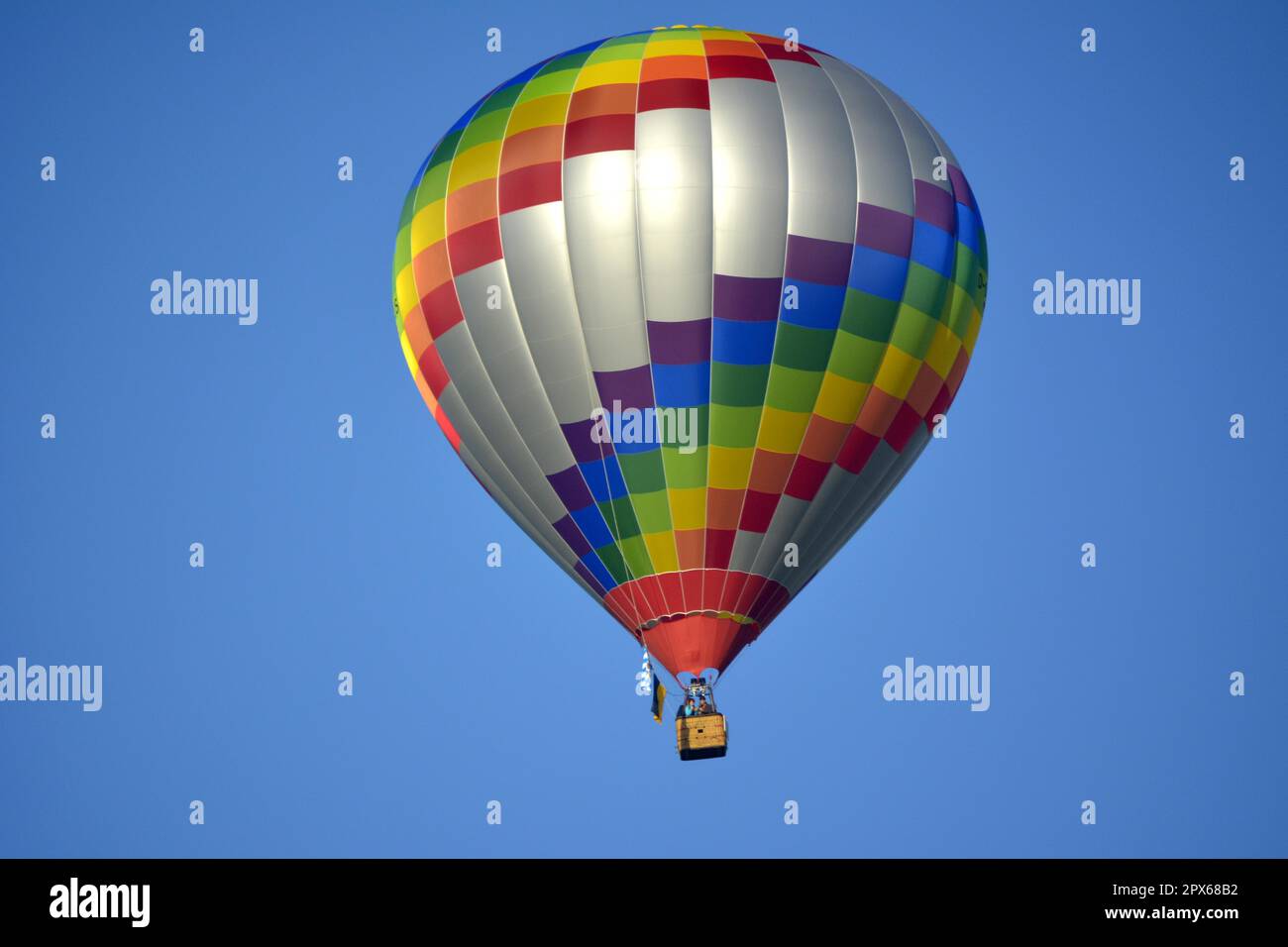 Beautiful colourful hot air balloon in the air with blue sky Stock ...