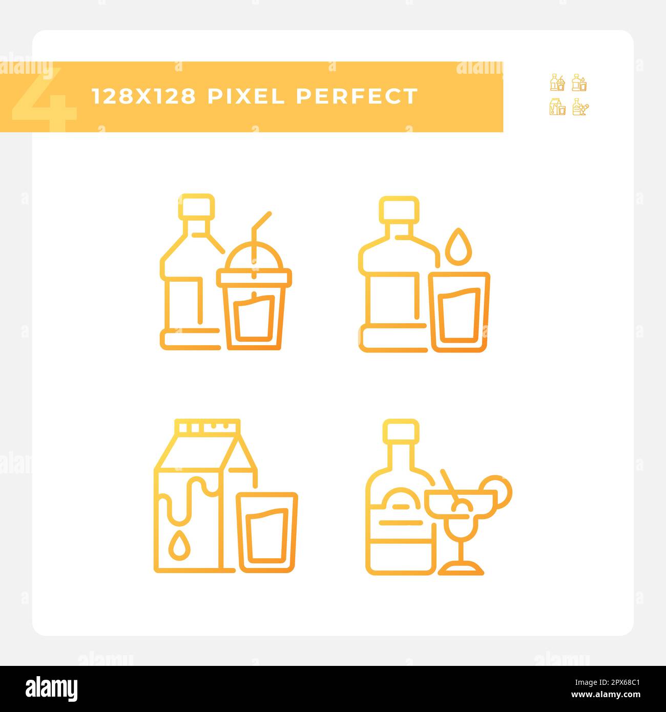 Bottled beverages pixel perfect gradient linear vector icons set Stock ...
