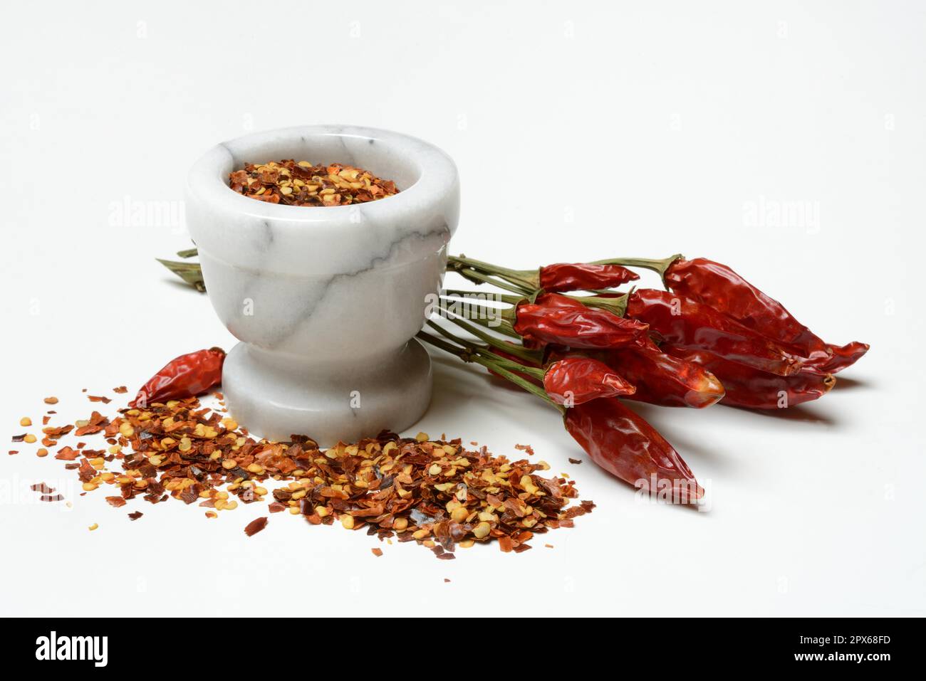 Chilli, dried chilli peppers (Capsicum) and chilli flakes annuum Stock