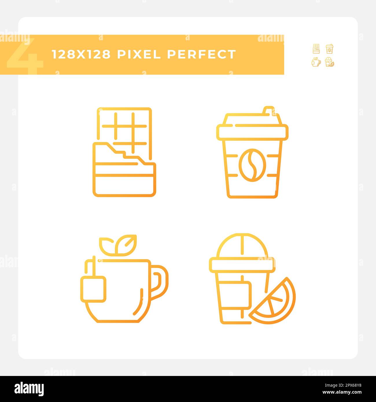 Drinks and desserts pixel perfect gradient linear vector icons set Stock Vector