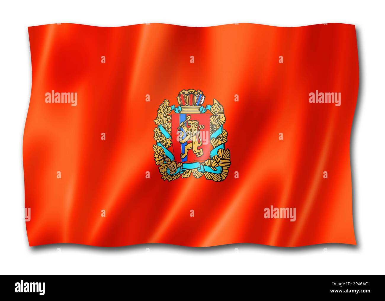 Krasnoyarsk state - Krai -  flag, Russia waving banner collection. 3D illustration Stock Photo