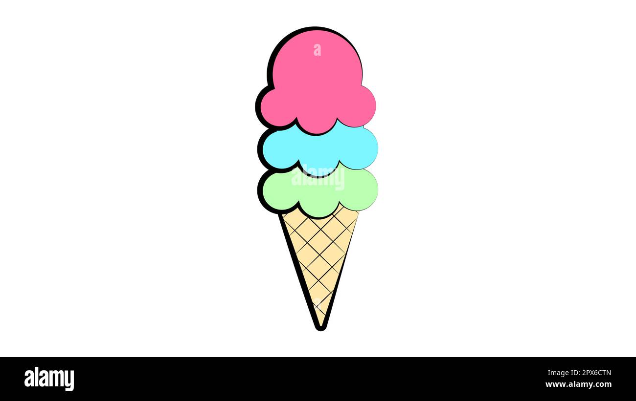 Melting ice cream balls in the waffle cone isolated on white background ...