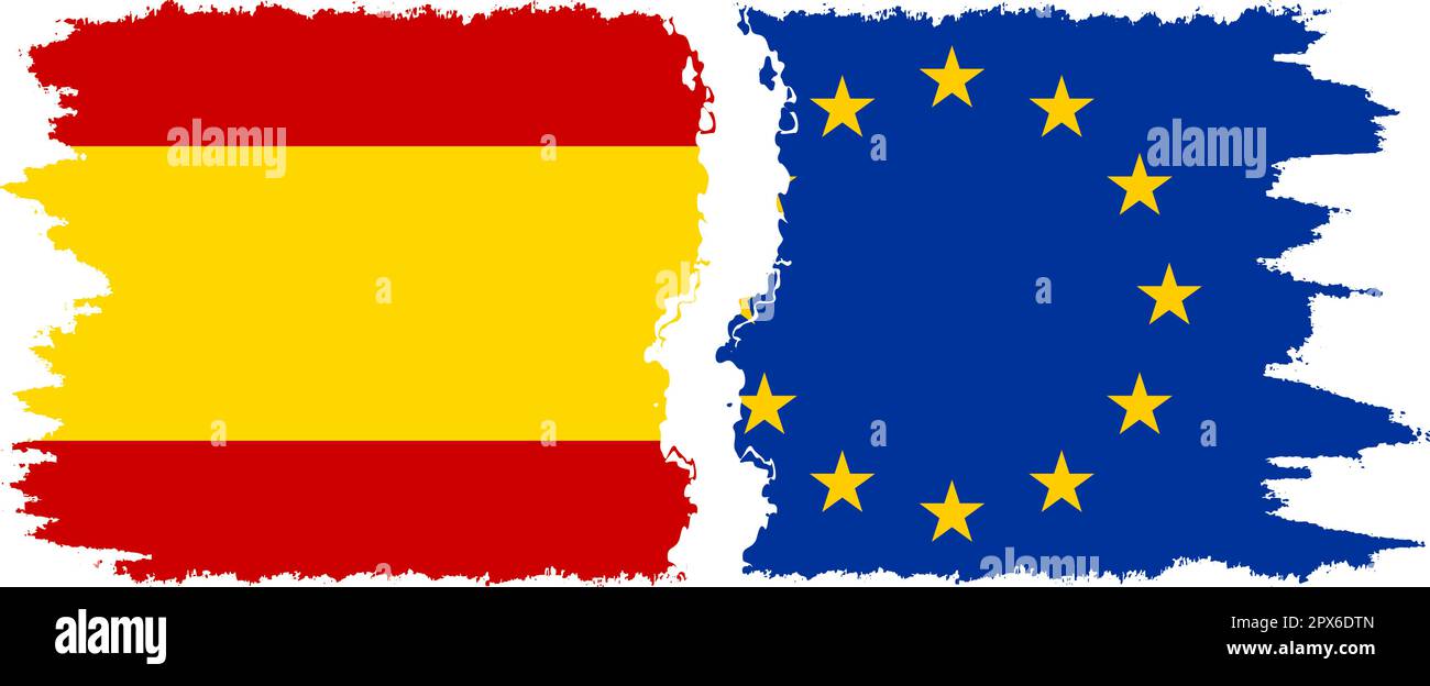 EU and Spain grunge flags connection, vector Stock Vector