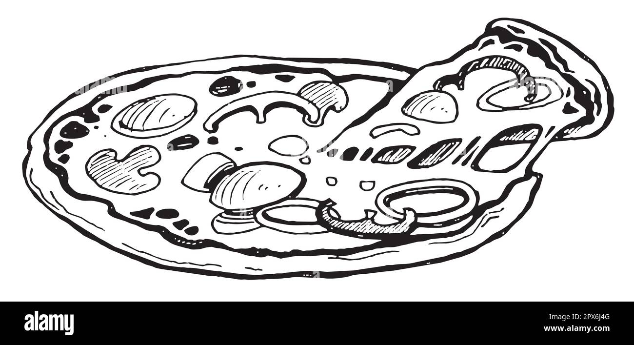 hand draw sketch, black and white vector illustration, italian cuisine