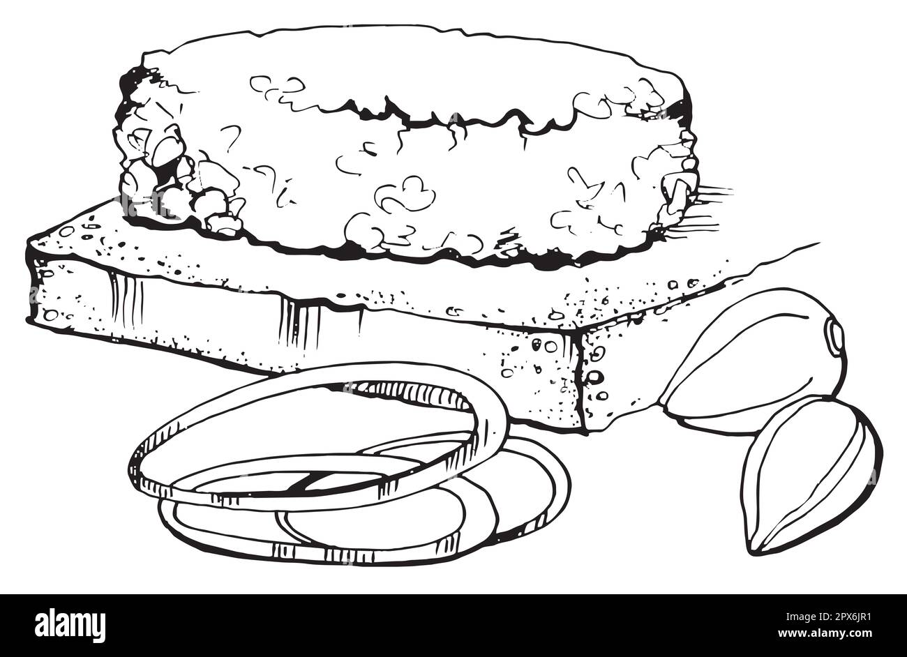 hand draw sketch vector food illustration, line art, tartar, dish from