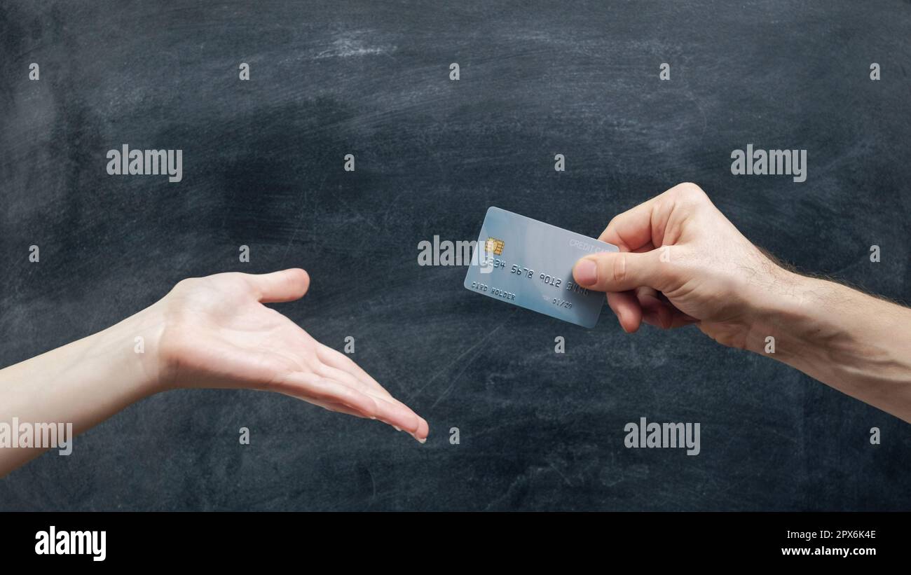 Family finances bank operation hand credit card Stock Photo
