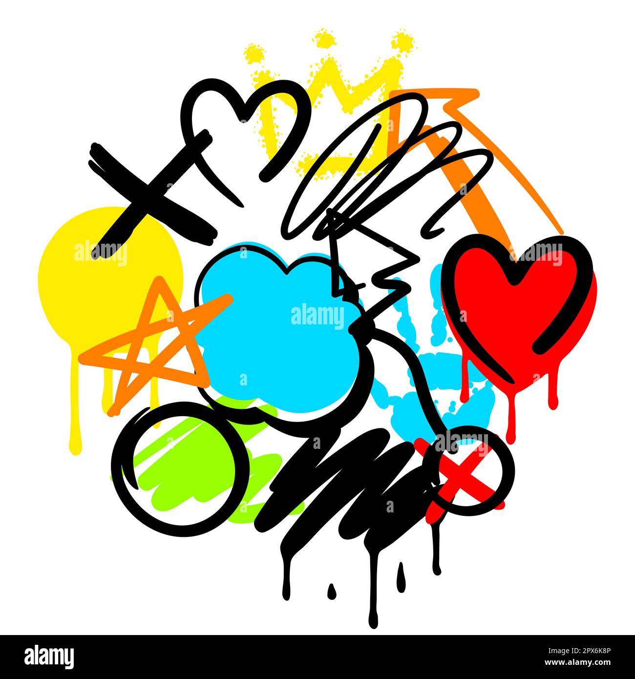Background with graffiti symbols. Cartoon abstract grunge creative image. Stock Vector