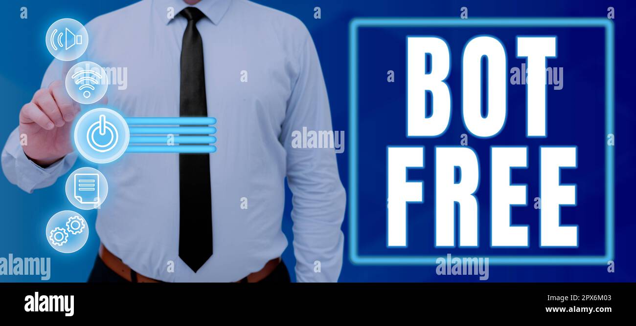 Conceptual display Bot Free, Word Written on a computer program that works automatically Internet robots Stock Photo