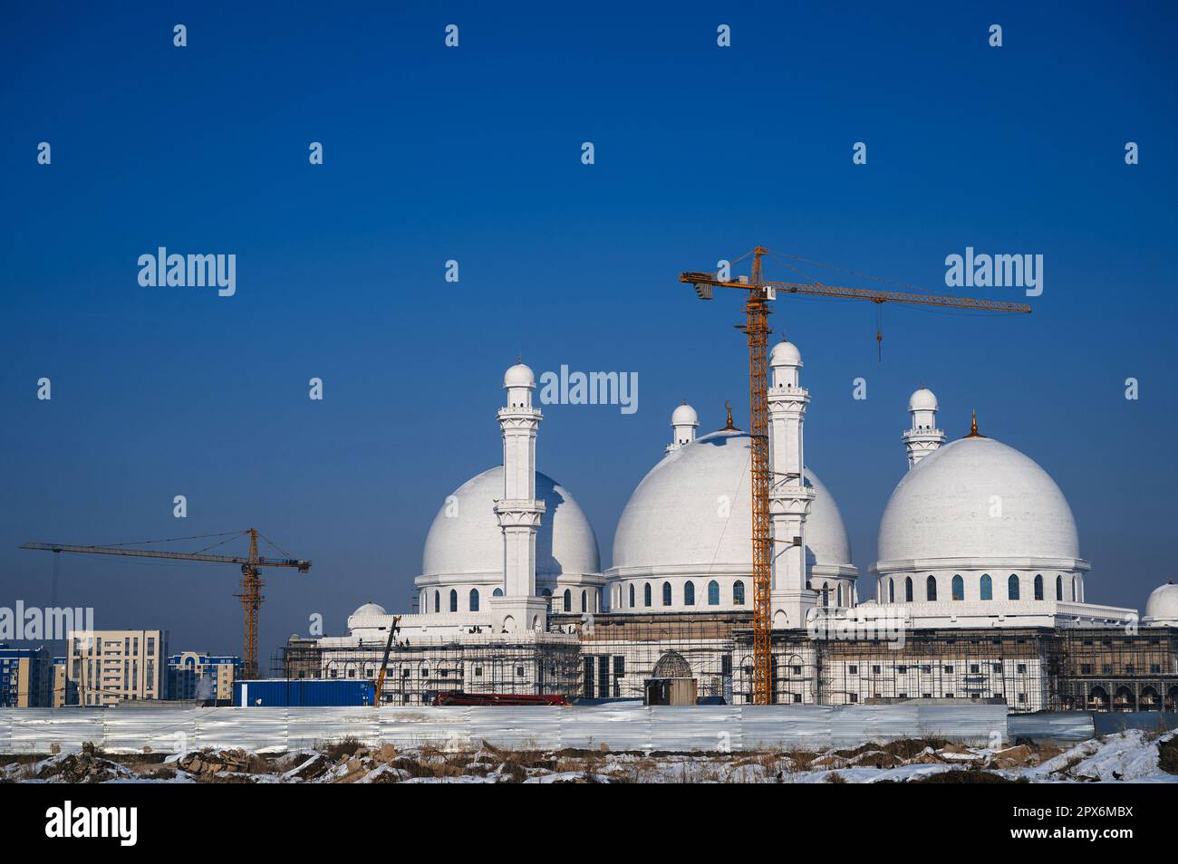 New white mosque under construction for the Muslim faith in Kazakhstan ...