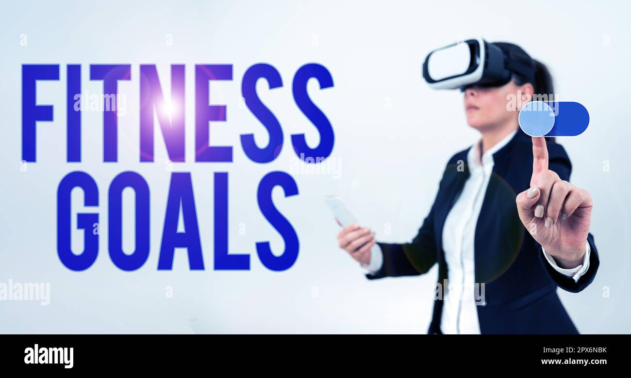 Conceptual caption Fitness Goals, Word for Loose fat Build muscle Getting  stronger Conditioning Stock Photo - Alamy