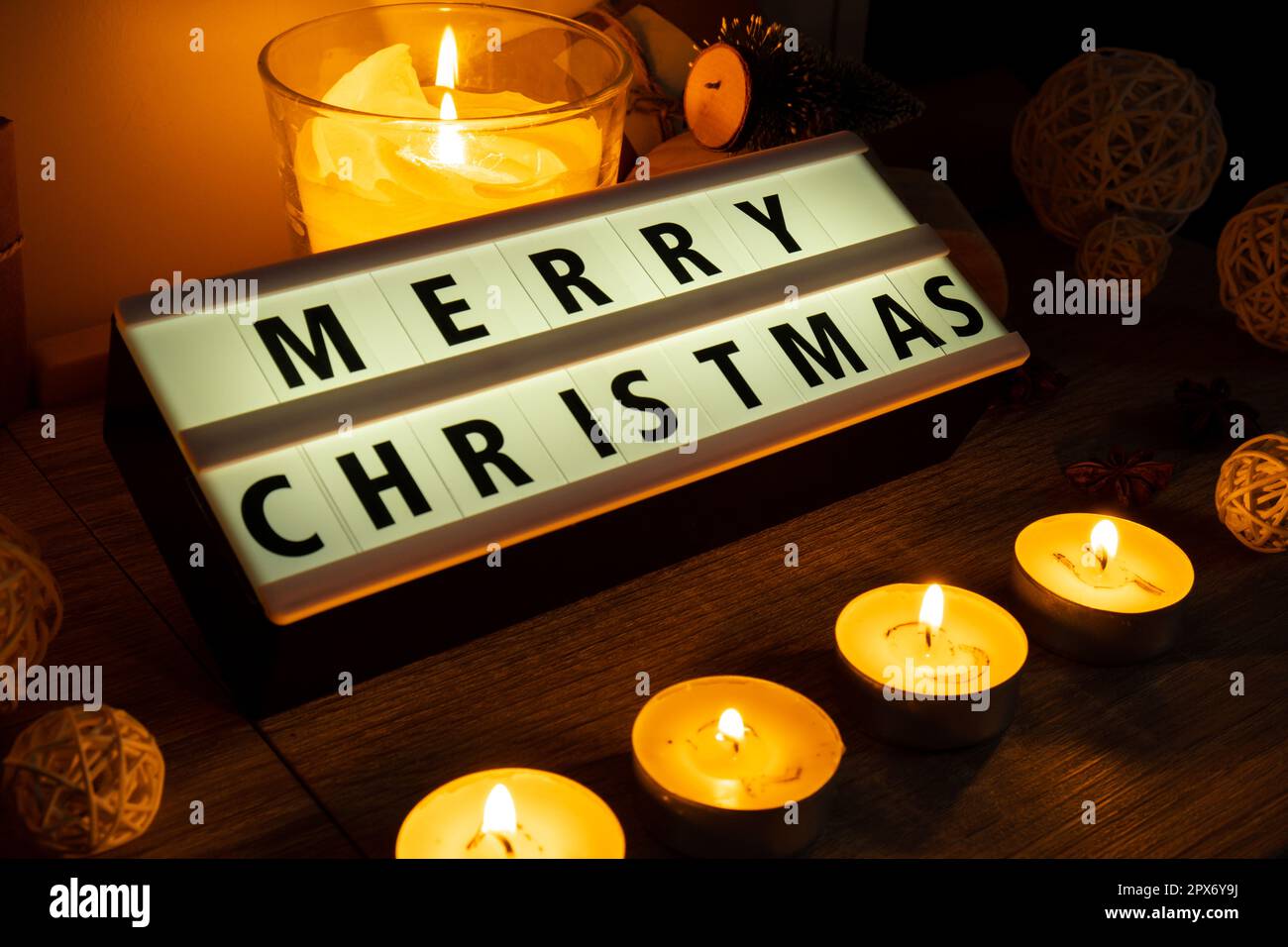 Four Candles with advent calendar Lightbox with text MERRY CHRISTMAS