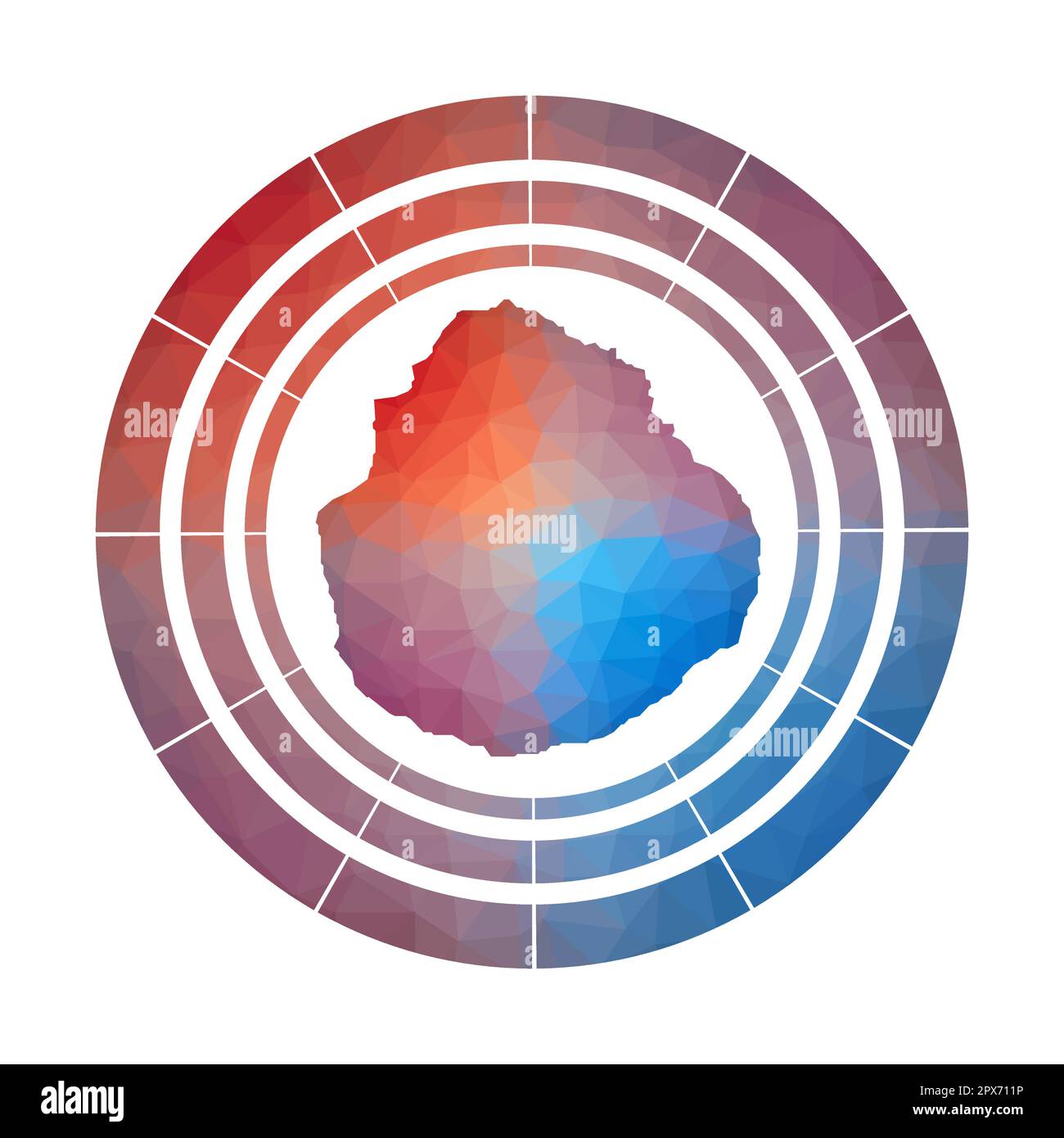 MarieGalante badge. Bright gradient logo of island in low poly style