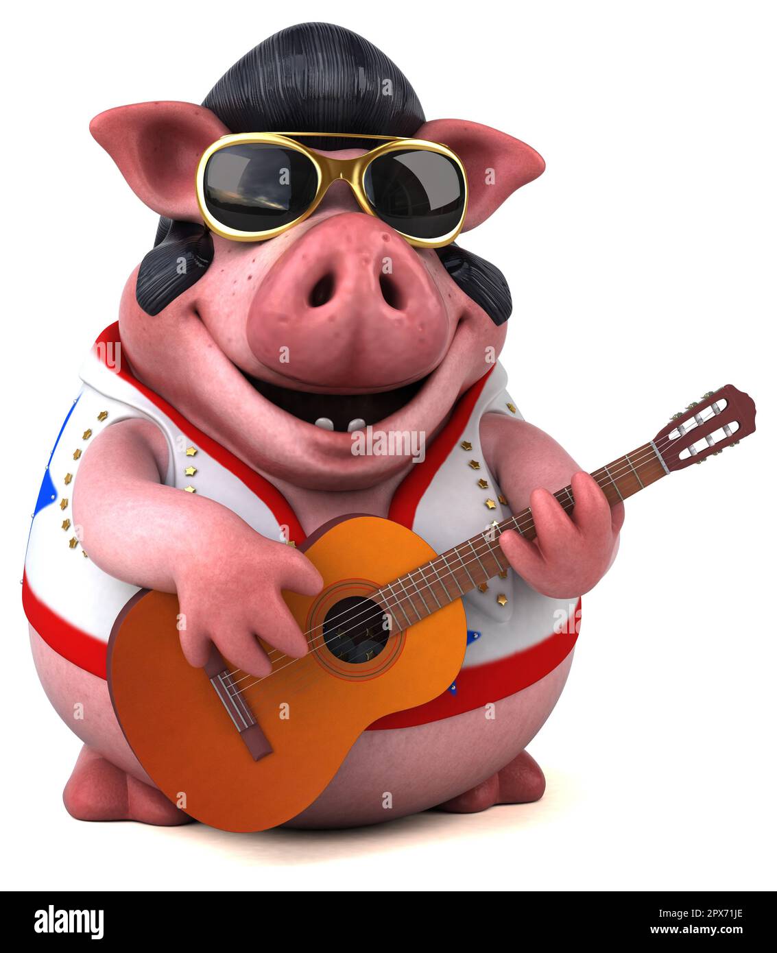 Fun 3d Cartoon Illustration Of A Pig Rocker Stock Photo - Alamy