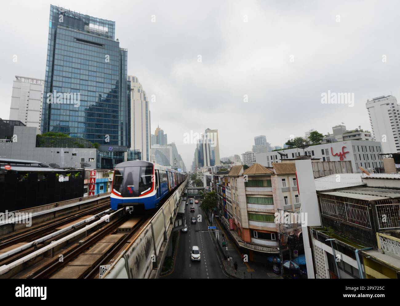 The Bts Skytrain Sukhumvit Line Approaching Nana Station Bangkok The Bts Skytrain Sukhumvit Line Approaching Nana Station Bangkok