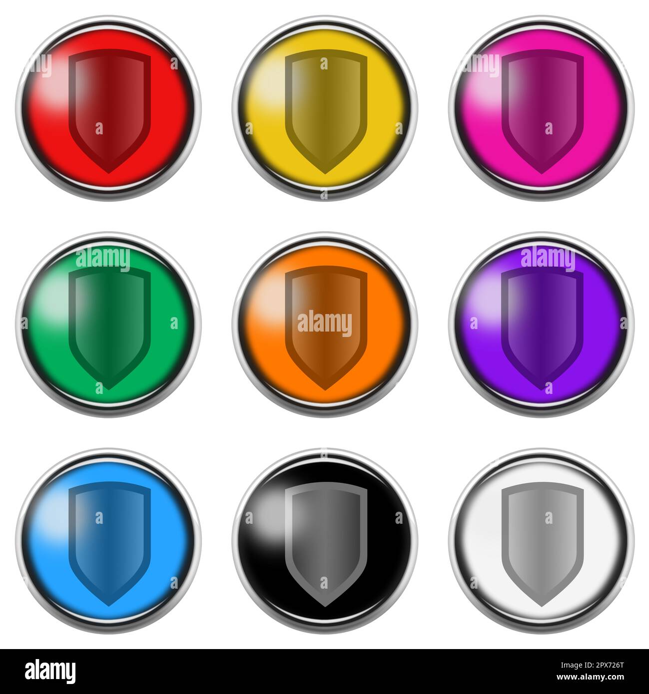 A Shield button icon set isolated on white with clipping path 3d ...