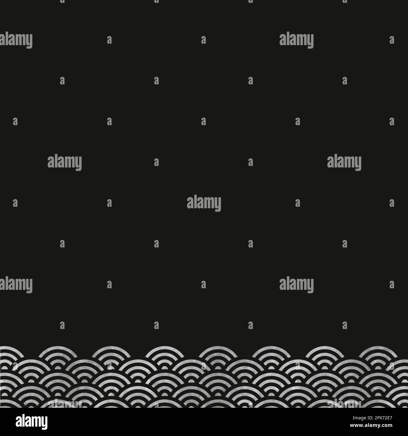 Black Asian style square dark template. Traditional seigaiha in silver