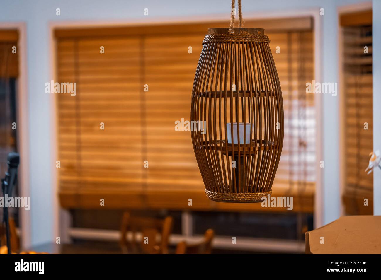 Elegant wooden ceiling light pendant Stock Photo
