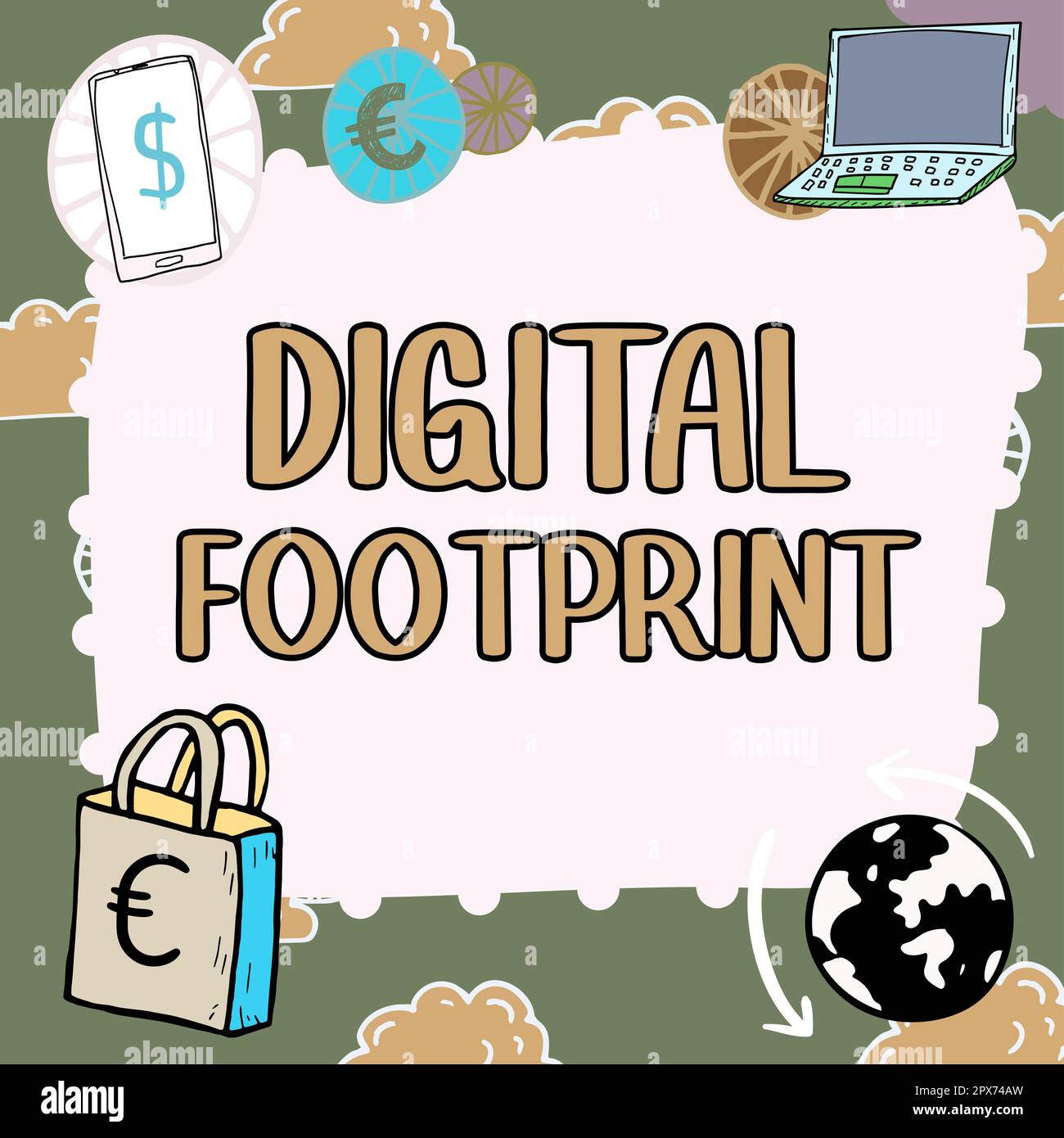 Conceptual caption Digital Footprint, Word for uses digital technology