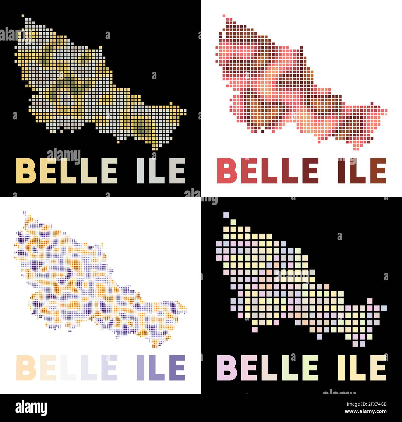 Belle Ile map. Collection of map of Belle Ile in dotted style. Borders