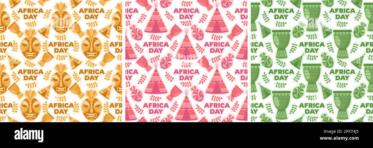 Set of Happy Africa Day Seamless Pattern Design with Culture African ...