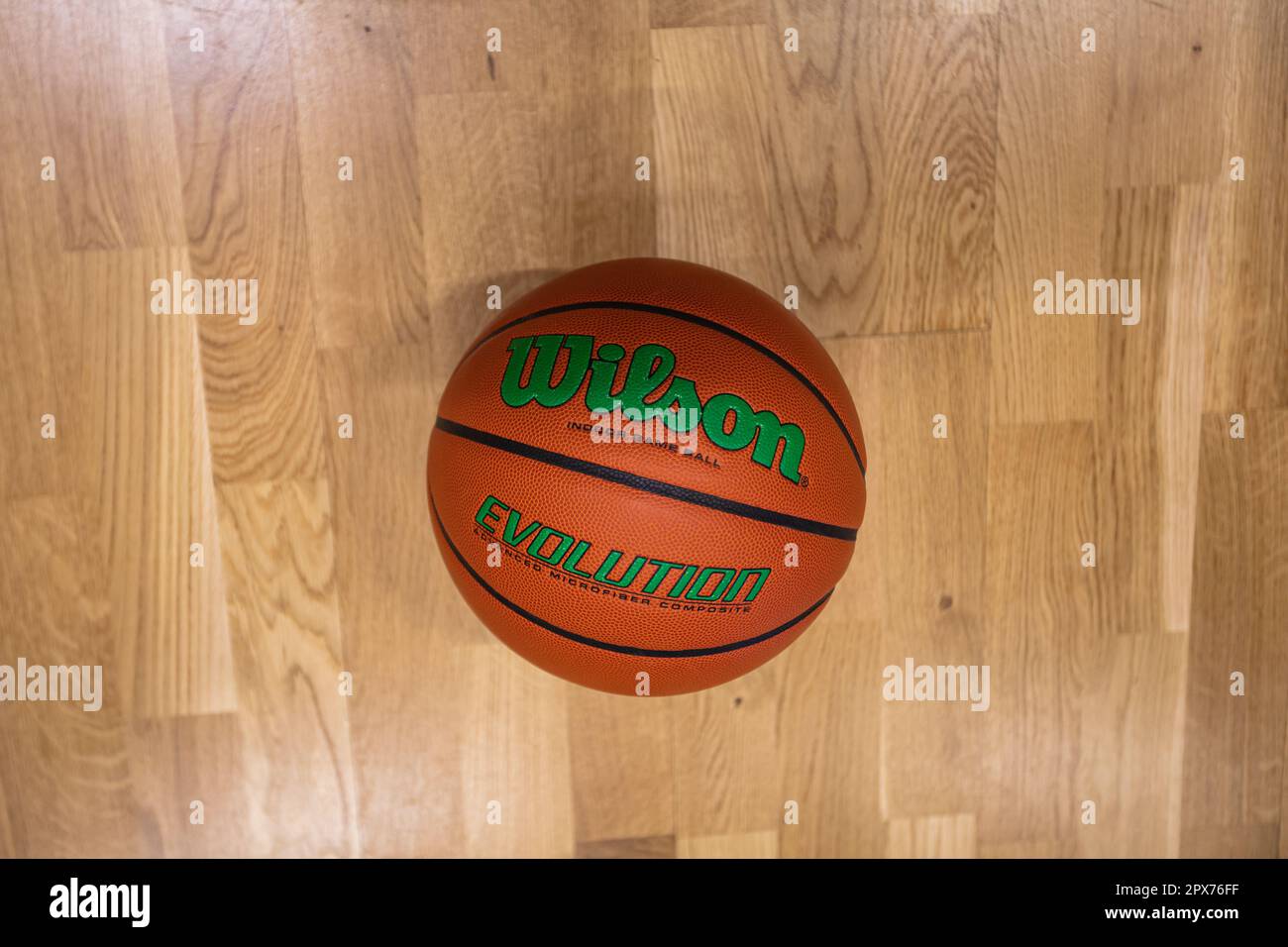 Lviv, Ukraine April 29, 2023 WILSON Evolution Indoor Game Basketball