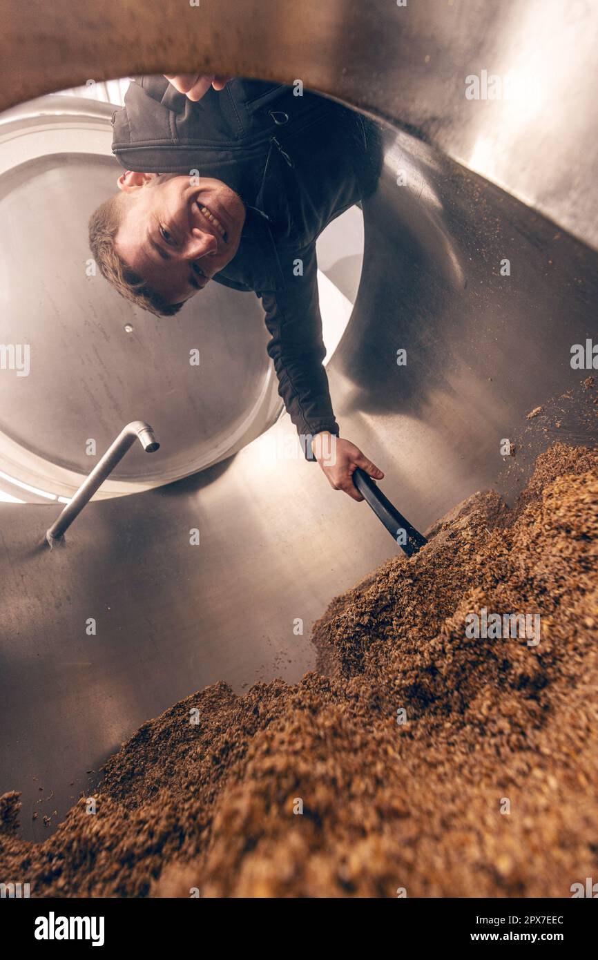 Mashing of milled malt grains for preparing malt. Process of brewing grain of barley Stock Photo