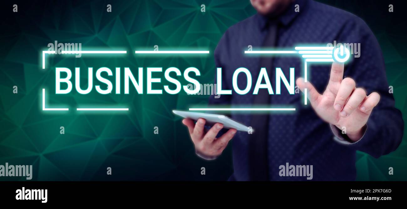 Text showing inspiration Business Loan, Business approach Credit Mortgage Financial Assistance Cash Advances Debt Stock Photo