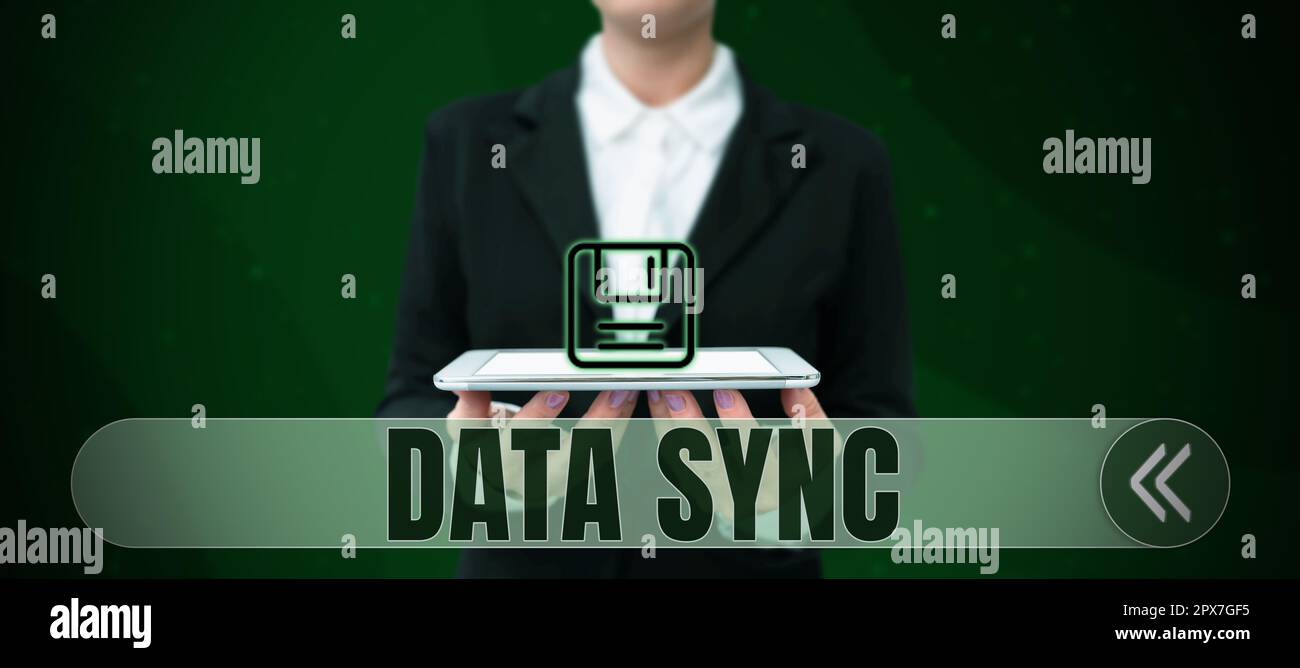 Text caption presenting Data Sync, Business idea data that is continuously generated by different sources Stock Photo