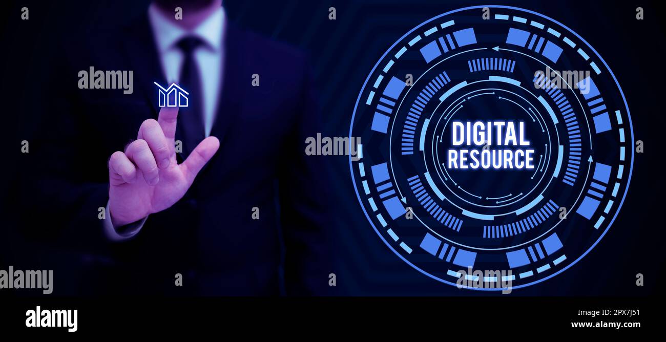 Conceptual caption Digital Resource, Internet Concept content that distributed digitally over the Internet Stock Photo