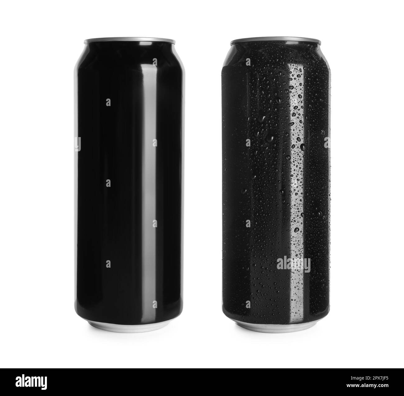 Aluminum drink cans, one with water drops on white background Stock Photo Alamy