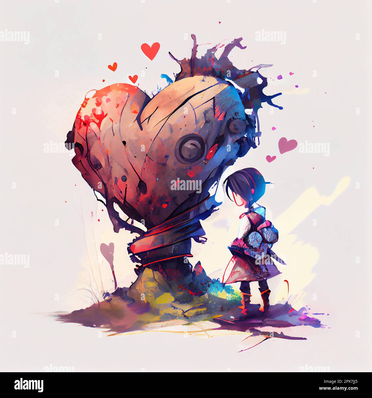 Fantasy anime girl with heart shape, illustration art design Stock Photo Alamy