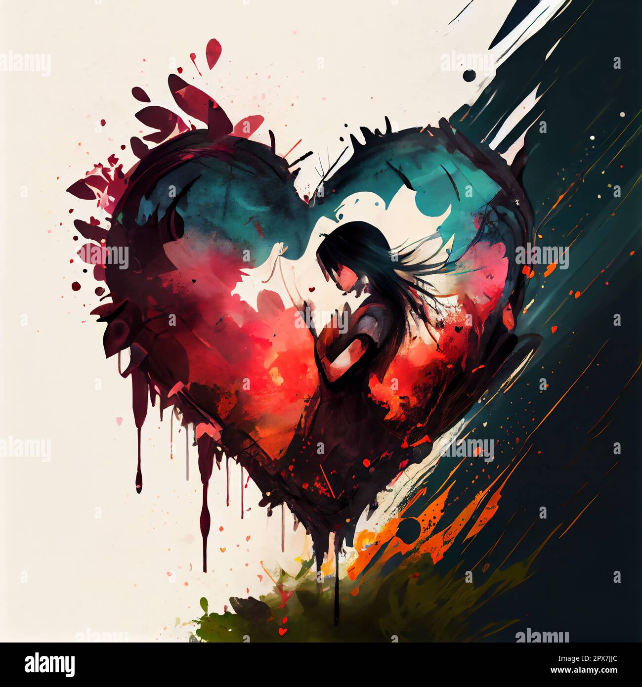 Anime girl in heart shape, illustration art design Stock Photo - Alamy