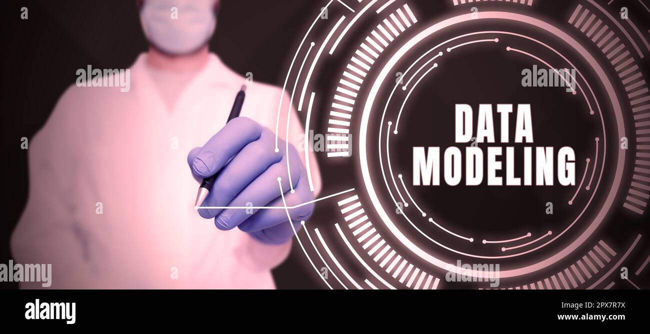 Conceptual caption Data Modeling, Word for process of transferring data between data storage systems Stock Photo