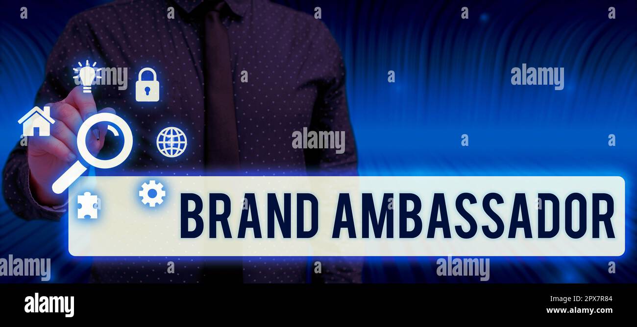 Writing displaying text Brand Ambassador, Concept meaning agent accredited as the resident