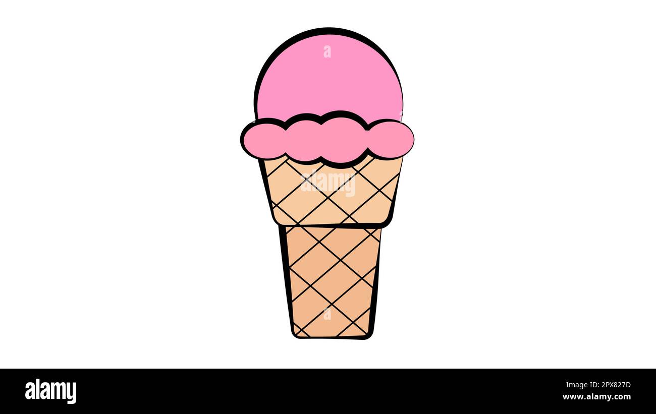 ice cream in a ball of pink color in a brown waffle cup on a white ...