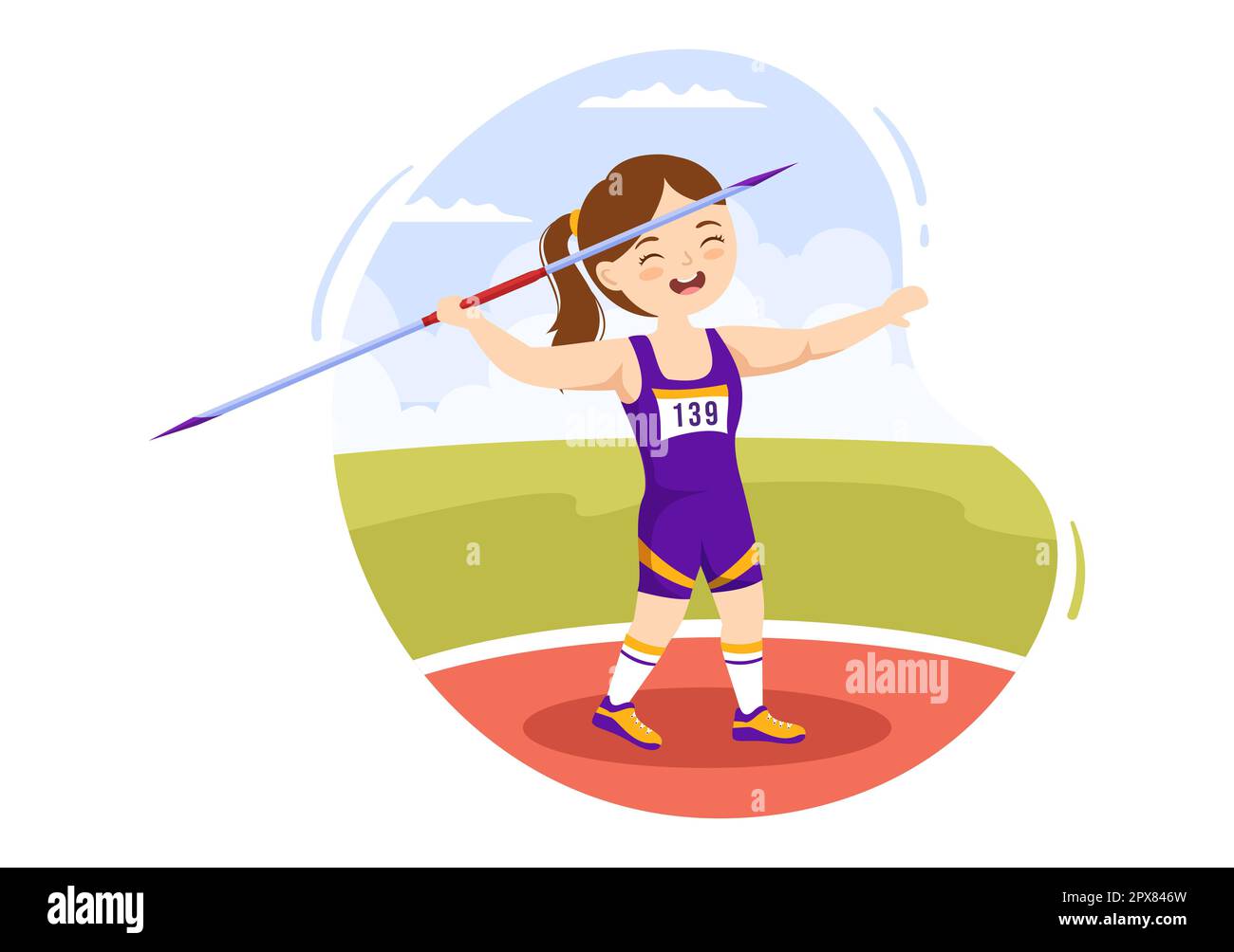 Javelin Throwing Kids Athlete Illustration using a Long Lance Shaped